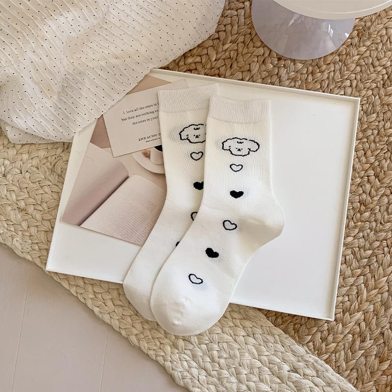 Женские осенние новые мультяшные милые щенки полосатые бесшовные белые гольфы-трубы