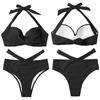Push Up Bikini High Waist Swimsuits Twisted Swimwear Women  New Solid Biquini Halter Bathing Suit Cut Out Beach Wear EMA