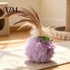 Realistic Prey Motion Cat Toys Furry Ball Toy with Feather, Interactive Pom Balls, Safe Plush for Adult Cats Soft Kitten Chasing Indoor Exercise