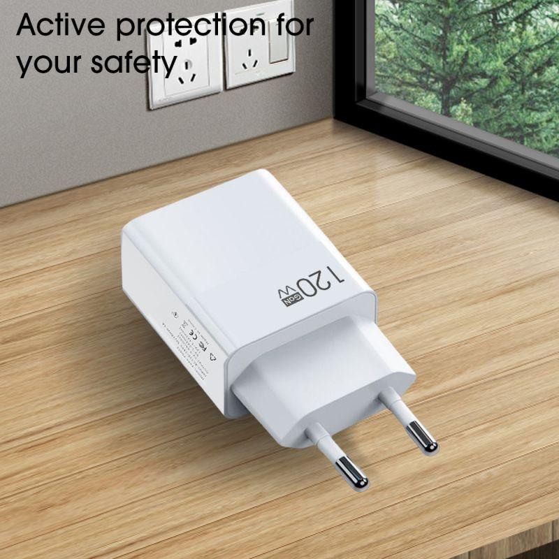 Быстрое зарядное устройство USB 120 Вт Quick Charge 5.0 Вилка EU/US/UK Зарядное устройство для телефона Кабель Type-C Для Samsung Xiaomi QC3.0 Настенное зарядное устройство USB