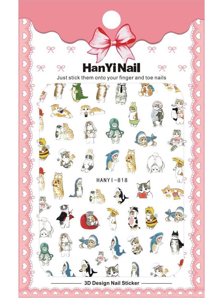 2025 милые наклейки для ногтей с изображением кошек и животных