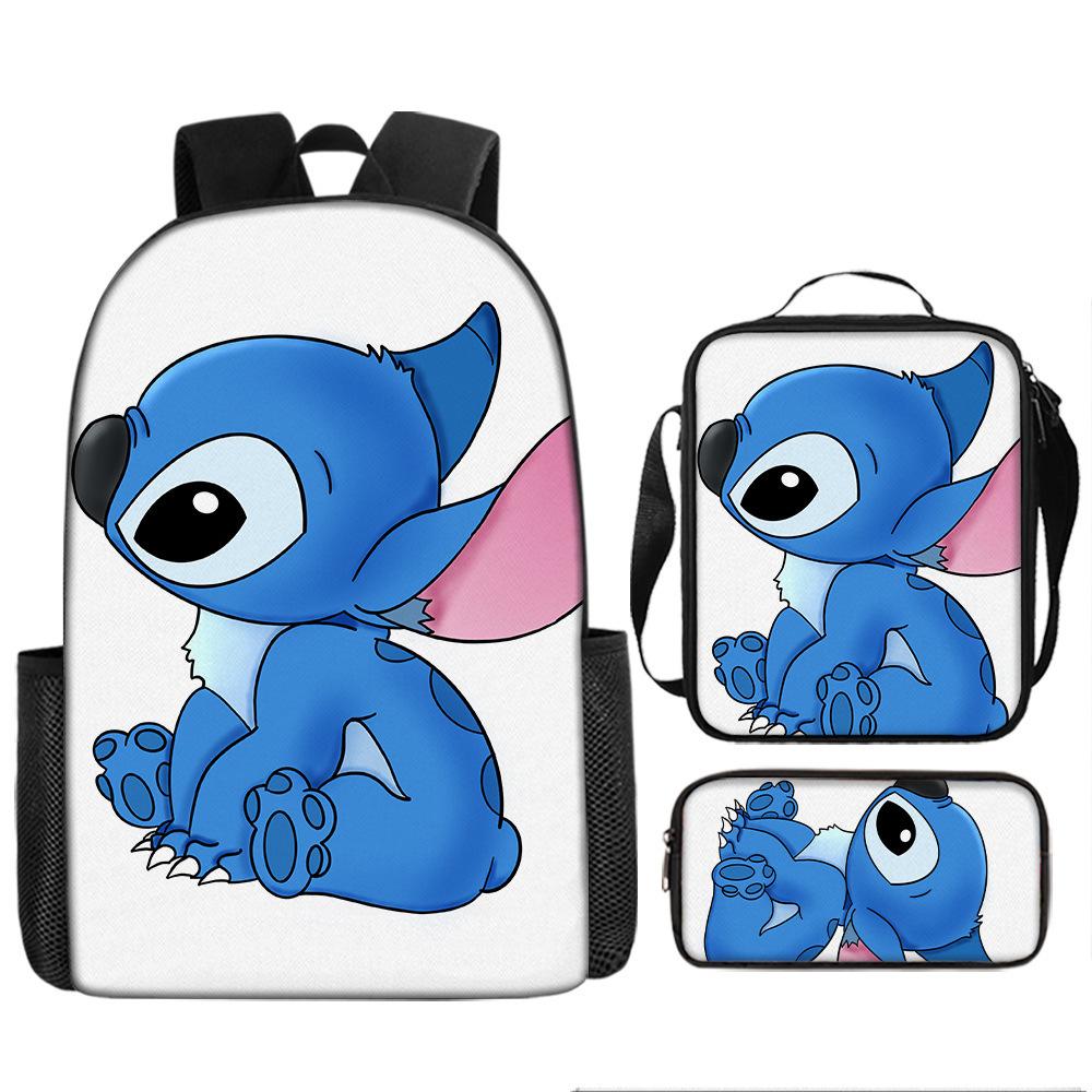 Stitch Backpack Set 3-Piece Lilo & Stitch School Backpack Insulated Lunch Bag Pencil Case Oxford Cloth Large Capacity