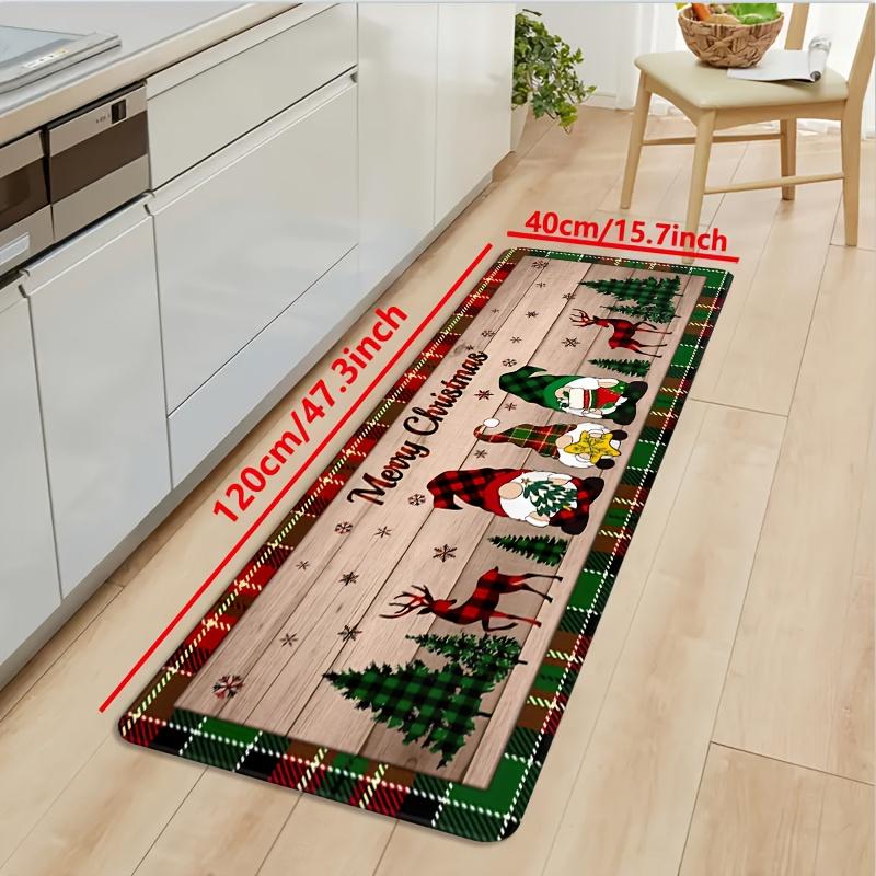 Christmas Xmas Gnome Deer Wood Grain Kitchen Rug 2 Pack Non Slip Washable Floor Mat Indoor Holiday Decor