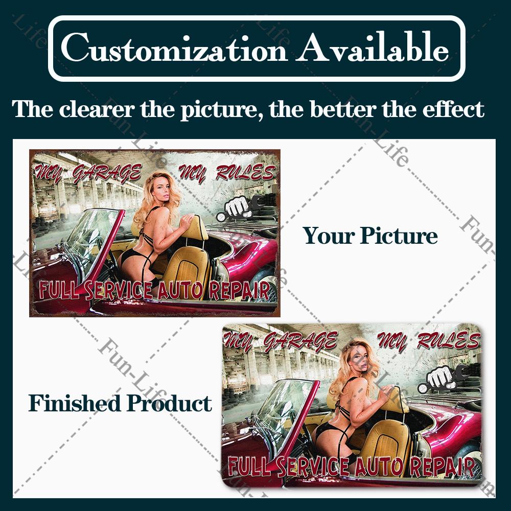 Гараж Классика Винтаж Красивая Девушка Металлическая Табличка Ретро Оловянная Вывеска Железная Живопись Бар Клуб Искусство Домашний Настенный Декор Плакат 20x30 см