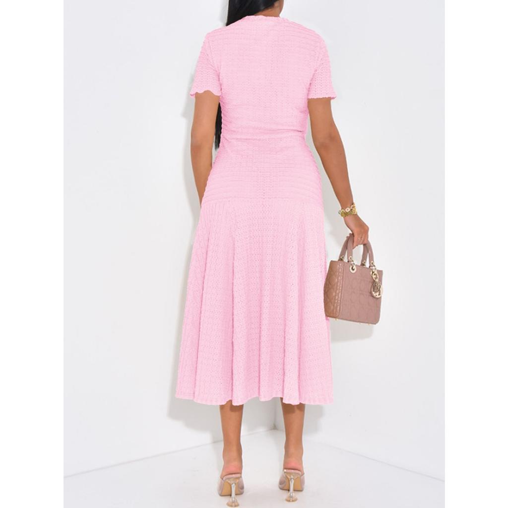 Облегающее вязаное платье с вырезами, коротким рукавом и кружевной отделкой, с акцентом на талии, длинное модное платье-свитер