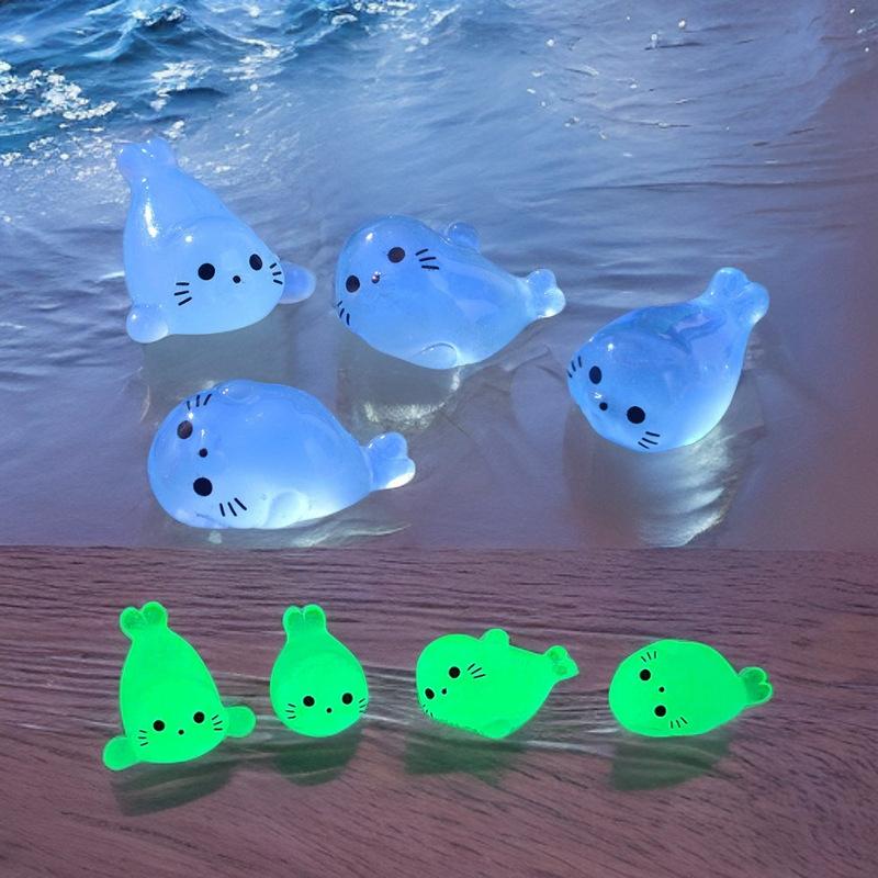 4Pcs Kawaii Luminous Mini Seal Pup Resin Glow At Night Marine Animal Figurines Ornament Fairy Garden Diy Accessories