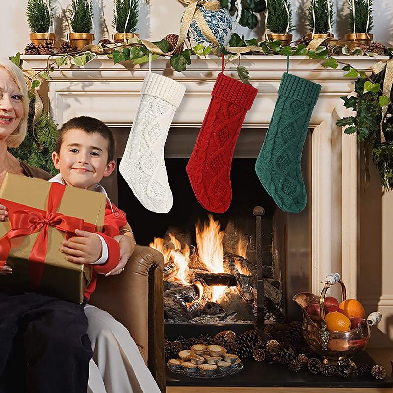 Большое 46 см вязаное шерстяное домашнее настенное украшение мешок для конфет подарочный мешок носки подвесные рождественские носки