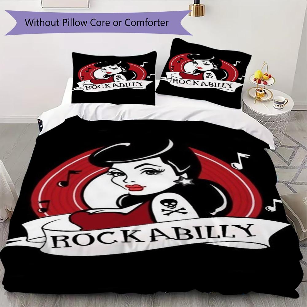 Retro Rock Poster Pattern Bedding,Quilt Set Quilt Cover Pillowcase Home Birthday Gift (1*duvet cover+2*pillowcase,without core)SSJT0917544