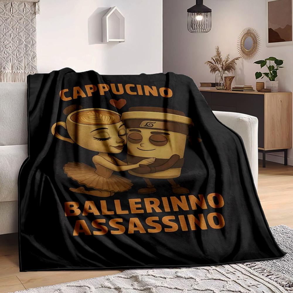 1Pc Cappuccino Ballerina Assassination Flannel Blanket, Soft And Comfortable, Casual Warm, Camping Travel, Christmas, Halloween Xmas Gift L1240