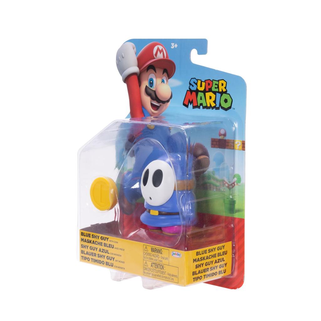 Super Mario Action Figure Blue Shy Guy with Coin 4-inch