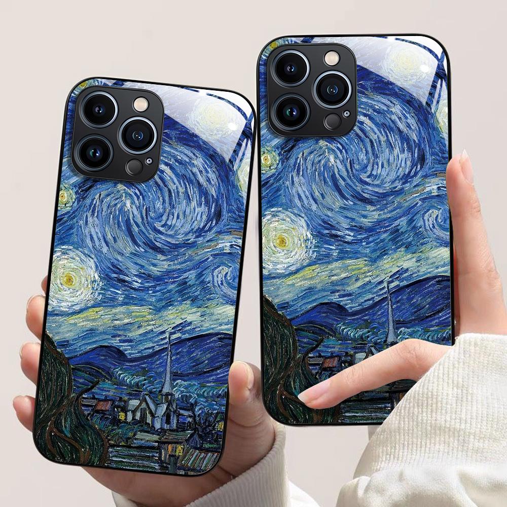 Закаленное Стекло Чехол Для Телефона Для iPhone 17 Pro Max 13 11 16 14 15 12 17 Air 16E XR X Xs 7 8 Plus Ударопрочный Чехол Масляная Живопись