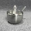 Stainless Steel Seasoning Containers Set with Lid Spoon Tray 3 Grids Condiment Jar Spice Container Canisters Pots for Serving Sugar Pepper Salt Spice