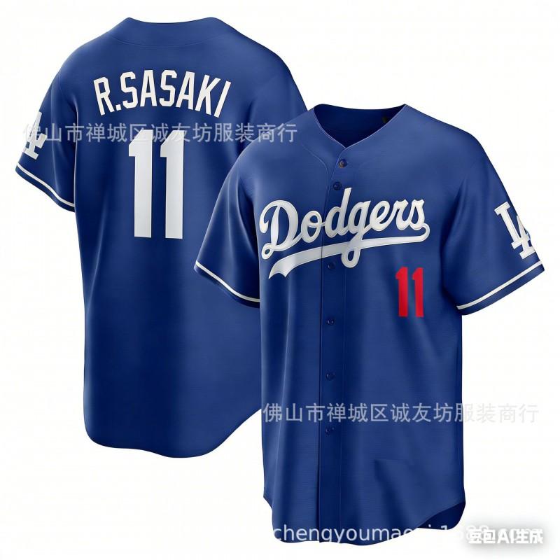 Embroidered Baseball Jersey Los Angeles Dodgers 11 Blue R. Sasaki Team Sports Uniform