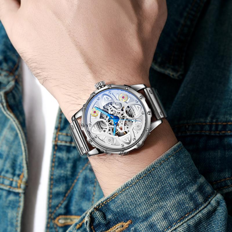 Автоматические механические часы мужские роскошные брендовые часы из нержавеющей стали скелетон мужские светящиеся часы Relogios Masculinos