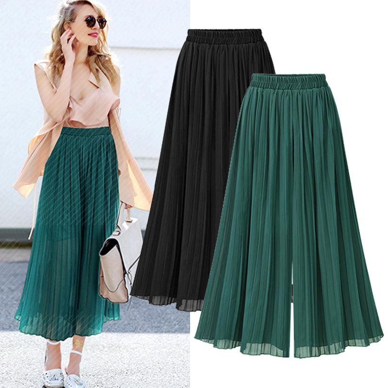New 6 Colors Summer Plus Size Women Loose Chiffon Wide Leg Pants Size M-6XL