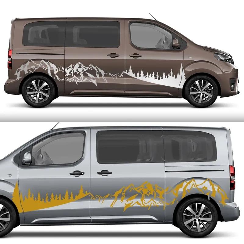 Наклейка на борт фургона Toyota ProAce Verso City Car в стиле «Лес на горе» Графика Декор Наклейка Автоаксессуары