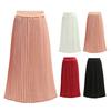 Women Pleated Midi Skirt Elastic High Waist Solid Color Smooth Outline Skirt Slimming Midi Skirt Daily Wear