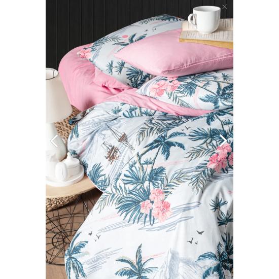 Double Duvet Cover Set with Fitted Sheet Palmiye/double-sided,palmiye