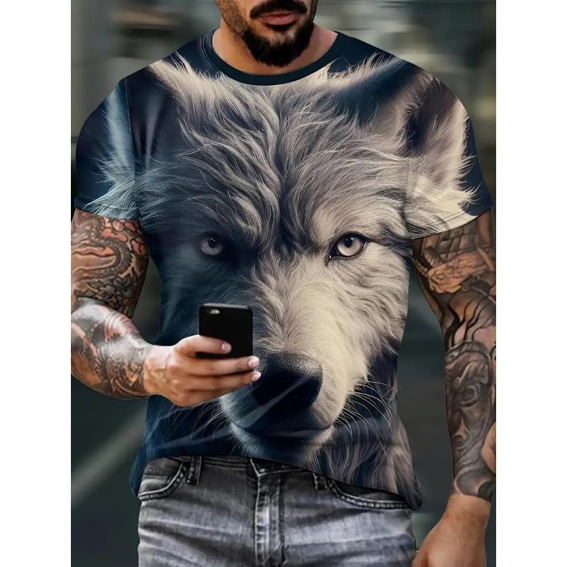 Футболка мужская с 3D-принтом и рисунком волка, летняя повседневная футболка с круглым вырезом и коротким рукавом, с принтом животных, модная мужская одежда для активного отдыха