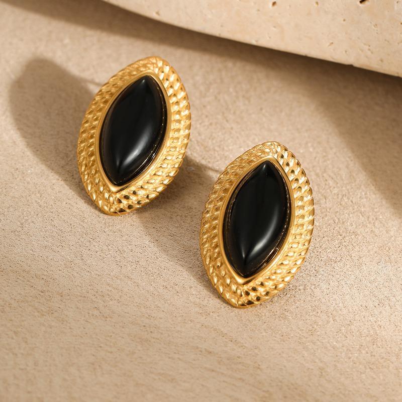 GEMCHIC Women's Vintage Marquise Shape Stud Earrings 18K Gold Plated Stainless Steel Colorful Geometric Fashion Jewelry