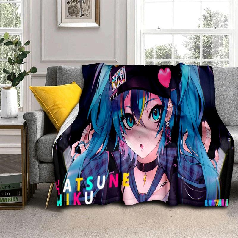 3D M-MIKUS Музыка VOCALOID Мультяшная Девочка Мягкий Плюшевый Плед, Фланелевый Плед для Гостиной Спальни Кровати Дивана Подарок