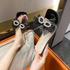 Открытый носок Word Job Clear Outside Pearl с бантом Прозрачный низкий каблук Off White Slides Женские тапочки и сандалии