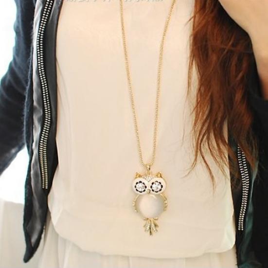 Женщины блестящие горный хрусталь милая сова длинная цепочка кулон свитер ожерелье ювелирные изделия