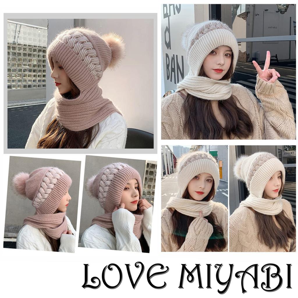 [LOVE MIYABI] Женская вязаная шапка, мягкая, с мягкой подкладкой, утеплитель для шеи, встроенная шапка, утеплитель для утепления, осенне-зимний шарф, модная, милая