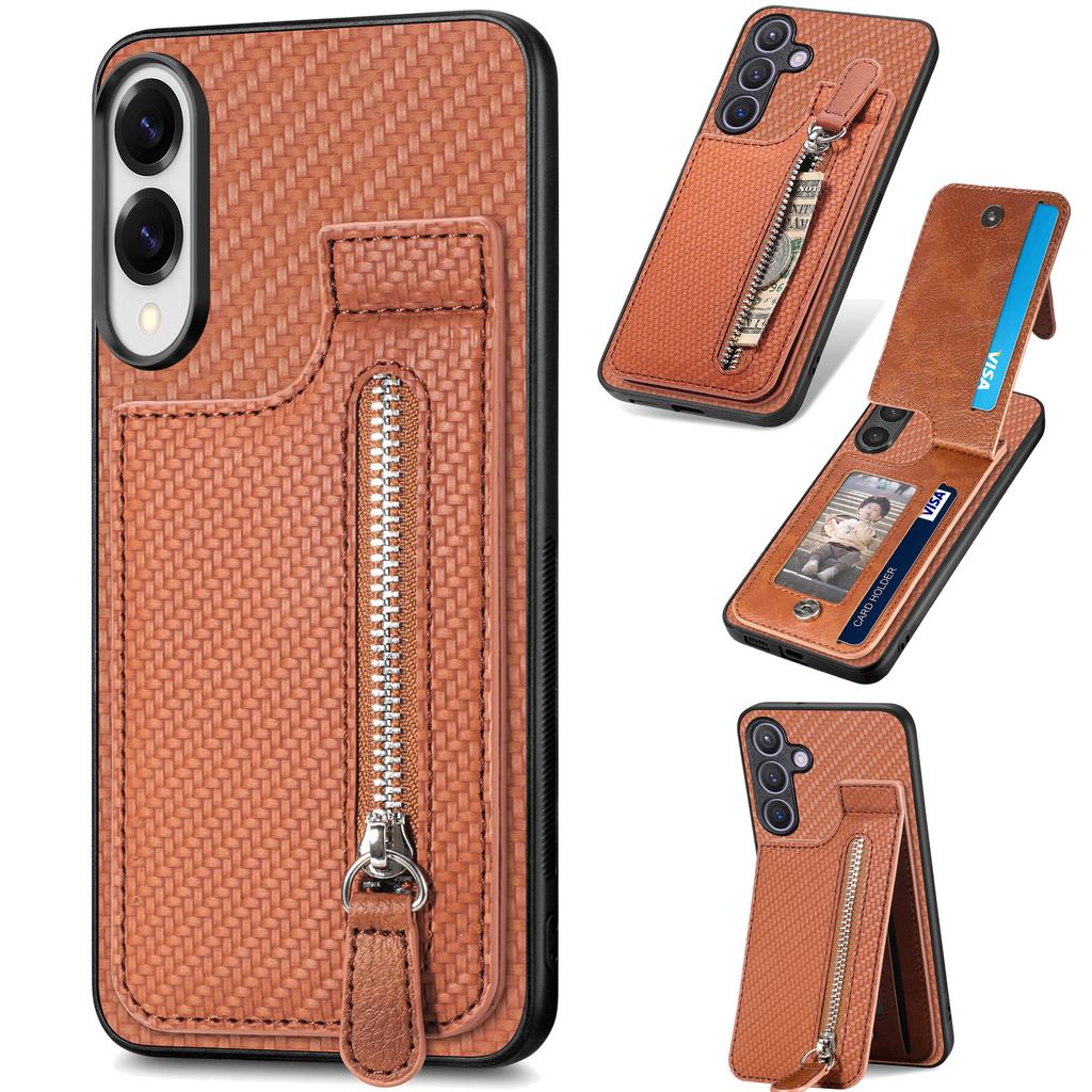 For Samsung Galaxy S25 Edge Case Leather Phone Back Cover with Zipper Card Holder Kickstand