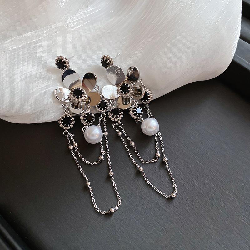 Silver Needle Feather Fringed Earrings Long Light Luxury Atmospheric Stud Earrings Personalized Design Earrings