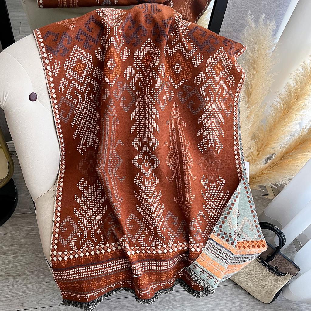 Scarf Shawl Women'S Winter Imitation Cashmere Warm Embroidery Shawl Middle-Aged Ethnic Style Cape Scarf Wonderful Outside