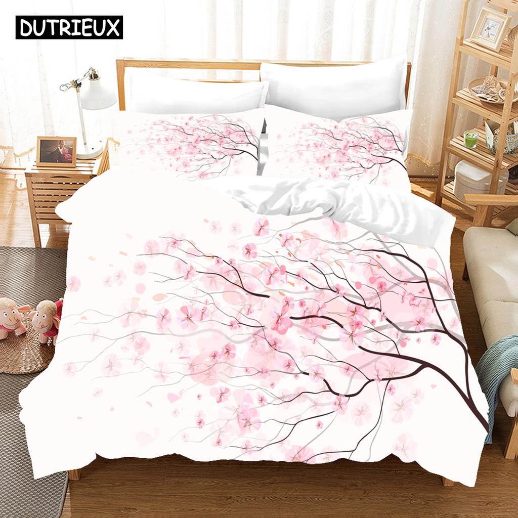 New 3D Plum Blossom Sakura Bedding Sets Duvet Cover With Pillowcase  Children  Twin Full Queen King Bedclothes
