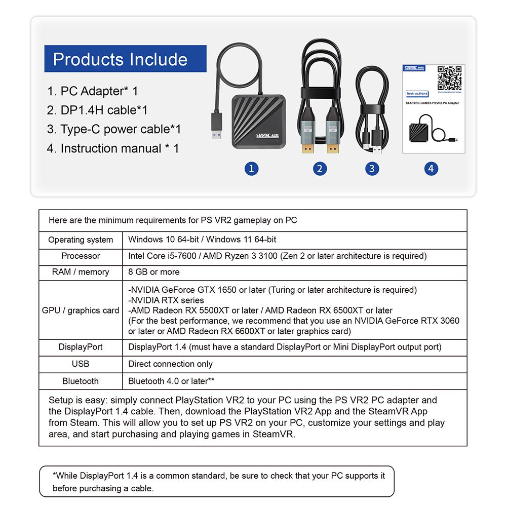 For PS VR2 Computer Adaptor Accessories Kit Power Adapter&DP Cable For Windows PC Converter