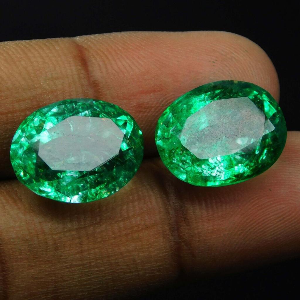 Natural Green Emerald Loose Gemstone 12 ct Oval Shape Pair for Jewelry Making and Gem Collections