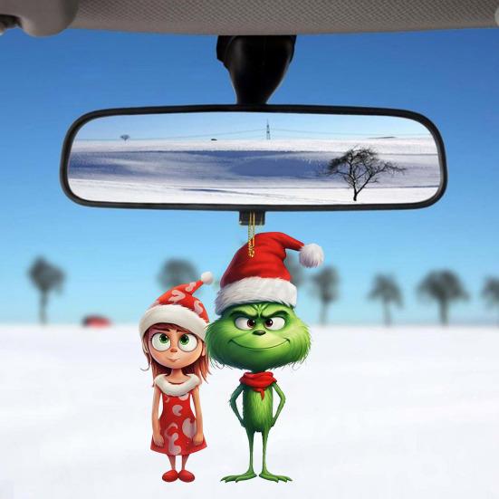 1/7Pcs Christmas Tree Ornaments Cartoon Green Elf Tree Hanging Decoration Acrylic Xmas Pendant for Holiday Car Window Wall Tree Decor