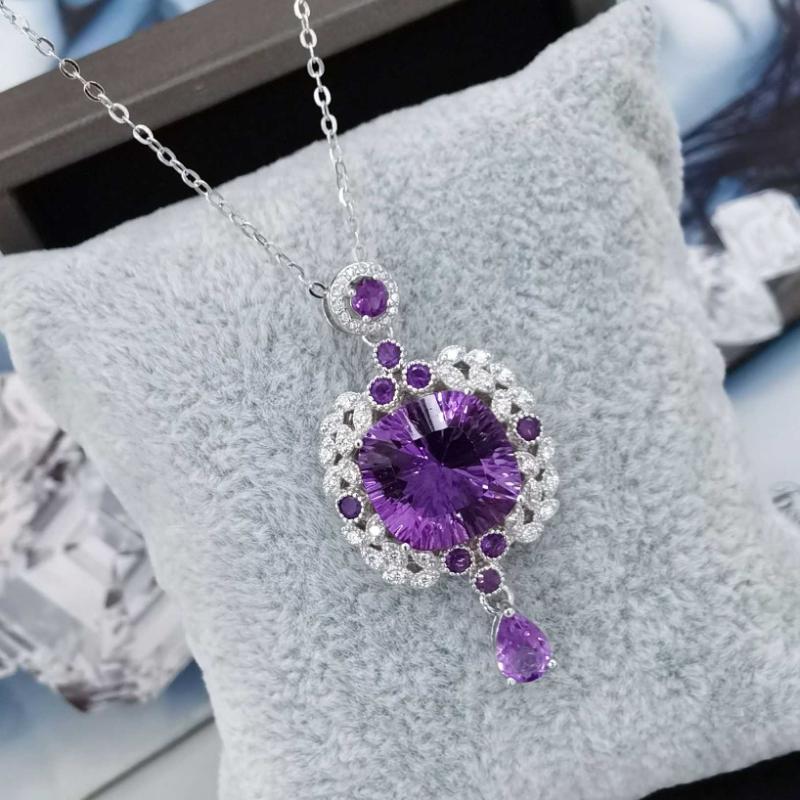 Sace Gems S925 стерлингового серебра 13 мм натуральный аметист кулон ожерелья для женщин помолвка коктейльная вечеринка ювелирные изделия