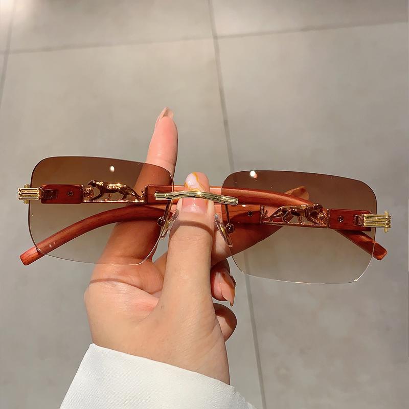 Rimless Vintage Men Sunglasses Stylish Rectangle Gradient Ocean Lenses Shades New Trendy Wooden Legs Brand Design Eyewear