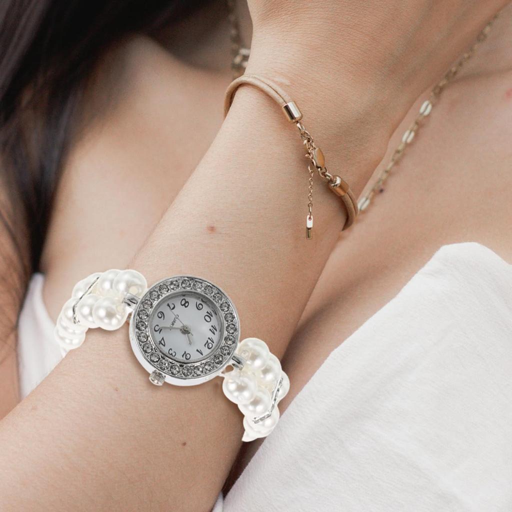 JECOMPRIS Браслет Жемчужный Браслет Стразы Винтажные Золотые Блестящие Часы для Манжеты Белые Женские Часы, Украшения, Часы, Часы, Женщины, Женские Часы,