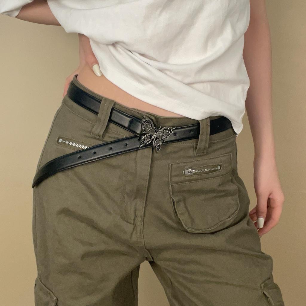 Coffee color American metal buckle butterfly belt women's sweet versatile belt with skirt jeans decorative niche belt