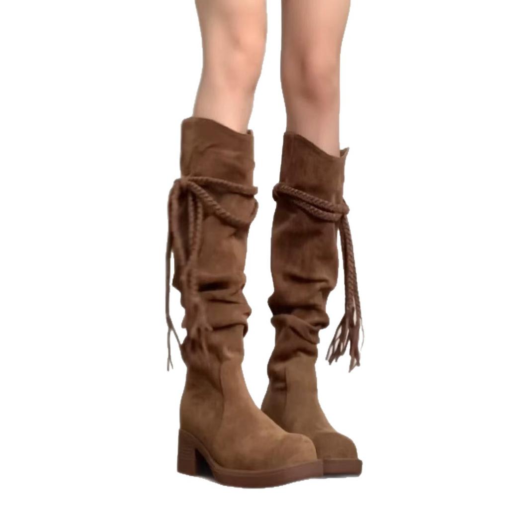 Версия из овчины~ Пустынный ветер толстые мм длинные сапоги женские осенние западные рыцарские сапоги сапоги с голенищем большой окружности летние сапоги Синьцзян