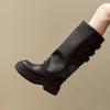 Fashion Winter New Woman Biker Boots Fashion Belt Buckle Ladies Long Boots Shoes Elegant Square Heel Women's Knight Bootties