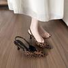 2025 New French Niche Leopard Print High-heeled Sandals Women's Suede Bag Head Pointed Rear Empty High-heeled Sandals Women