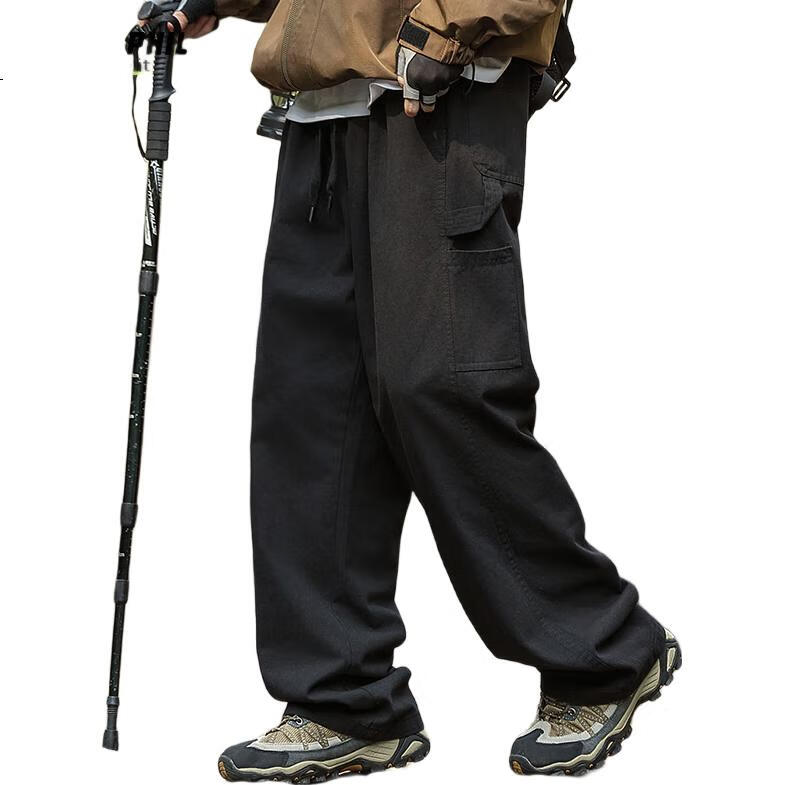 Foss Phil Pure Cotton Outdoor Work Pants for Men, Spring And Summer Loose-Fitting Straight-Leg Casual Trousers, FPK48 Black 2XL