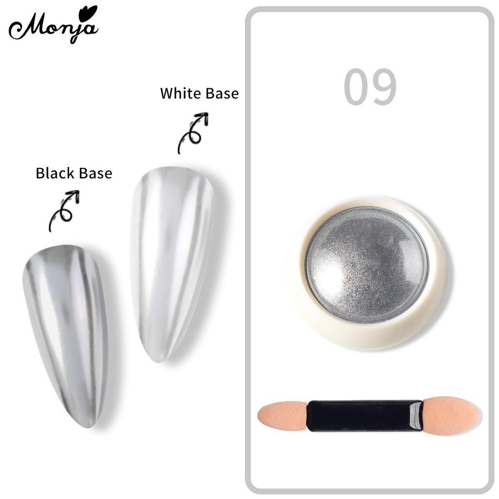 monja Хромированная зеркальная пудра для ногтей, лунный свет, белая жемчужная пудра, блестки для ногтей, пигмент для втирания, яркий блестящий эффект, украшение для маникюра