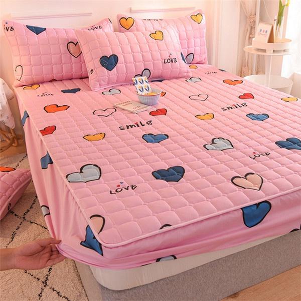 Printing Bed Fitted Sheet Cotton Thick Quilted Soft Elastic Fitted Sheet Bedding Mattress Cover Topper Single Full Queen King Sheet&Pillowcases