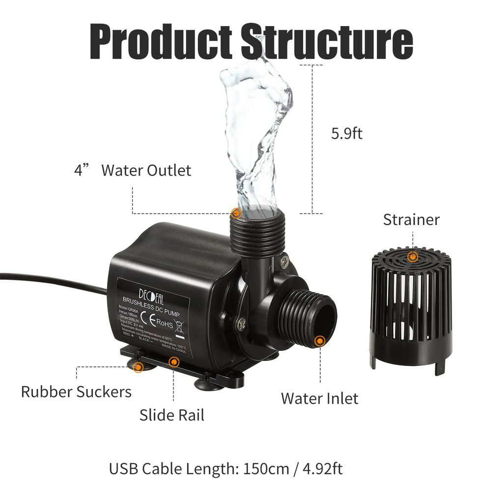 DECDEAL USB Brushless Water Pump with Strainer Ultra quiet DC12V Micro Brushless Water Oil Pump Waterproof Submersible