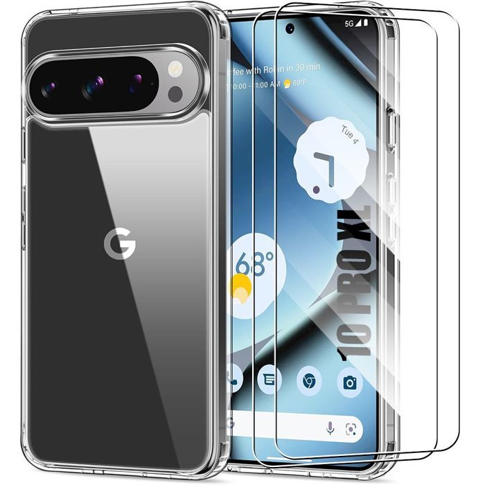 Coque - E.F.Connection - pour Google Pixel 10 Pro XL - Protection Silicone Transparent - 2 Verres Trempés