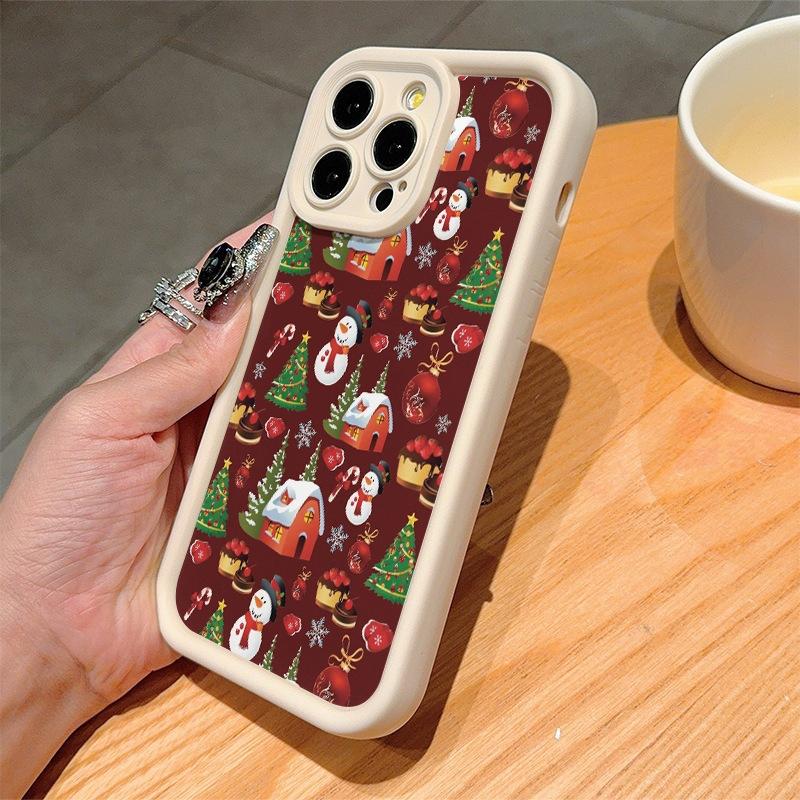 Красочный рождественский узор для чехла iPhone 16 Pro Max iPhone 14 13/15 Милый мультяшный 12/11