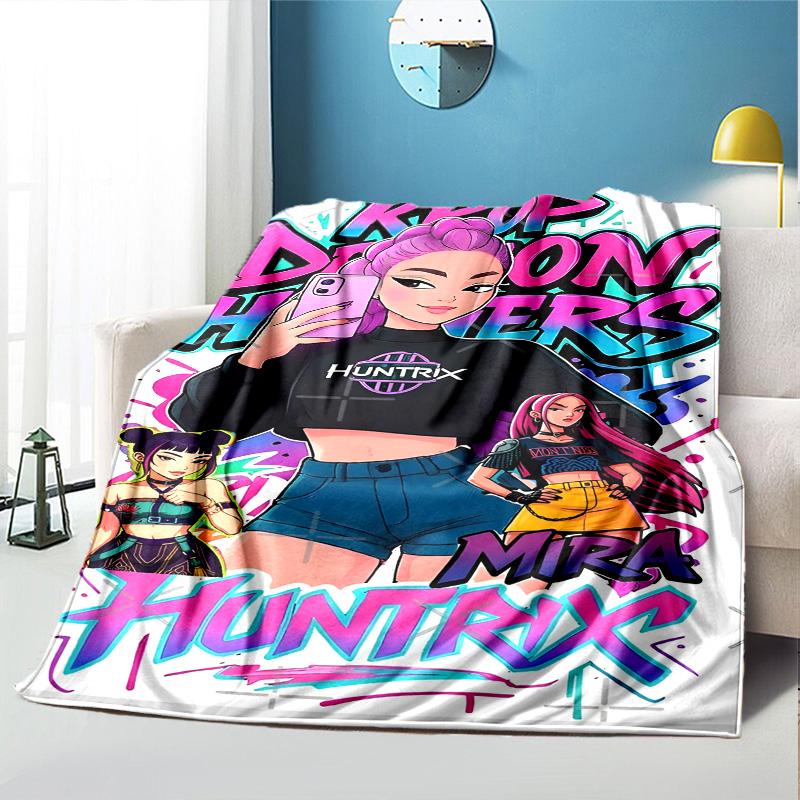 KPop Demon Hunters Pattern Blanket for Home Decoration, Bed, Sofa, Car Travel, Camping, Suitable for All Seasons, Birthday Christmas Gift