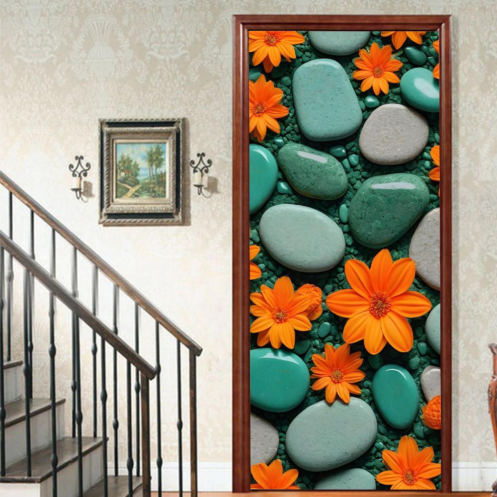 1 шт. Виниловая наклейка на дверь с галькой и пейзажем для спальни, домашнего декора, самоклеящаяся, съемная, настенная наклейка, для реновации двери, водонепроницаемый постер